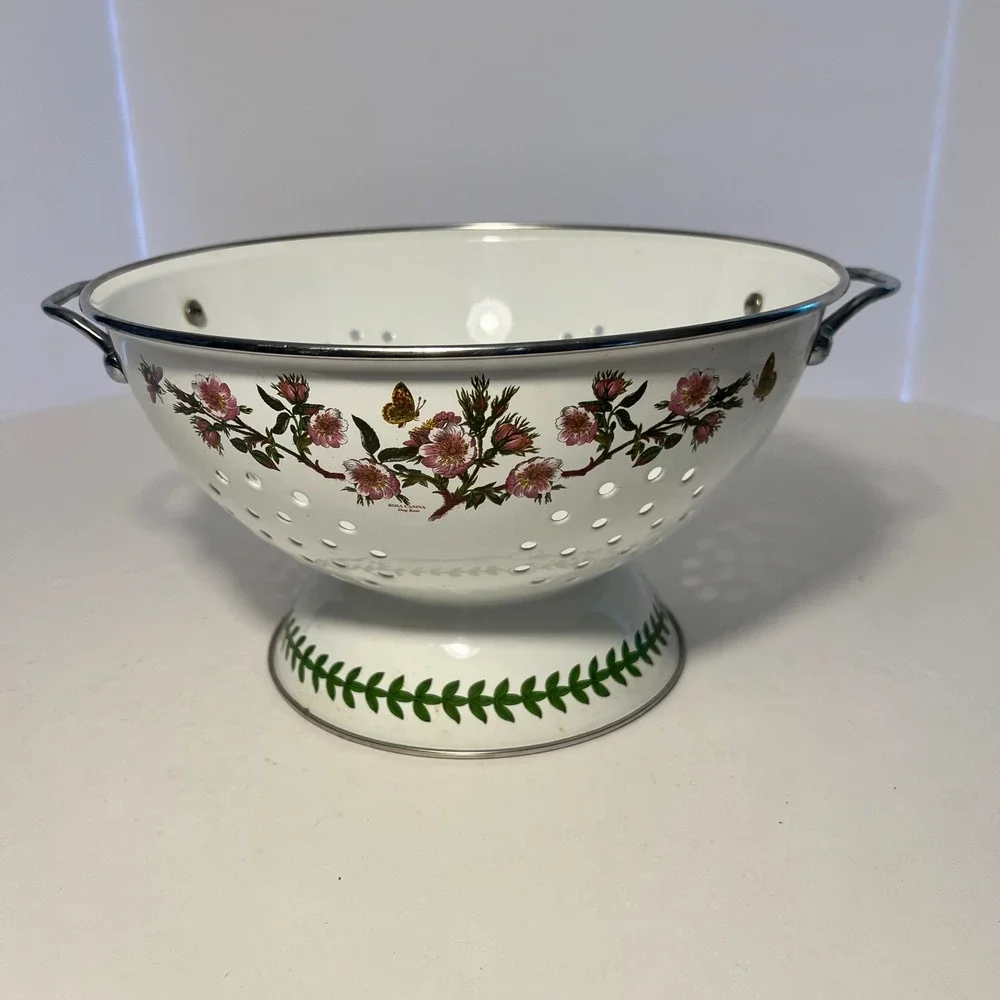 Portmeirion Botanic Garden Enamel Colander Rosa Canina Dog Rose Floral Strainer